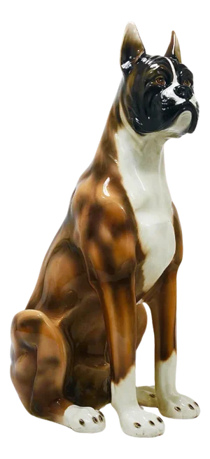 Boxer Dog Life-Size Majolica Statue Sculpture in Glazed Ceramic, Italy, 1970s