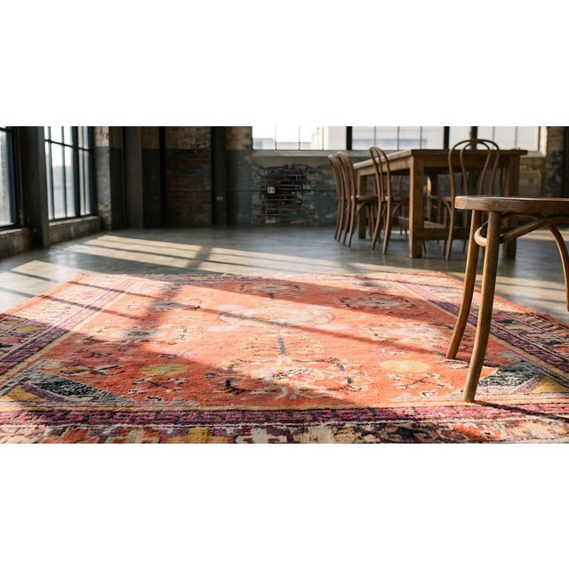 Textile 1920s Red Rust Rustic Pomegranate Antique Central Asian Khotan Rug 5'2" X 8'3" Knotted Wool Carpet For Sale - Image 7 of 8