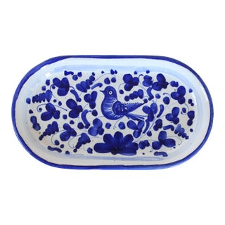 Vintage Mario Sambuco Italian Blue & White Ceramic Trinket Tray For Sale