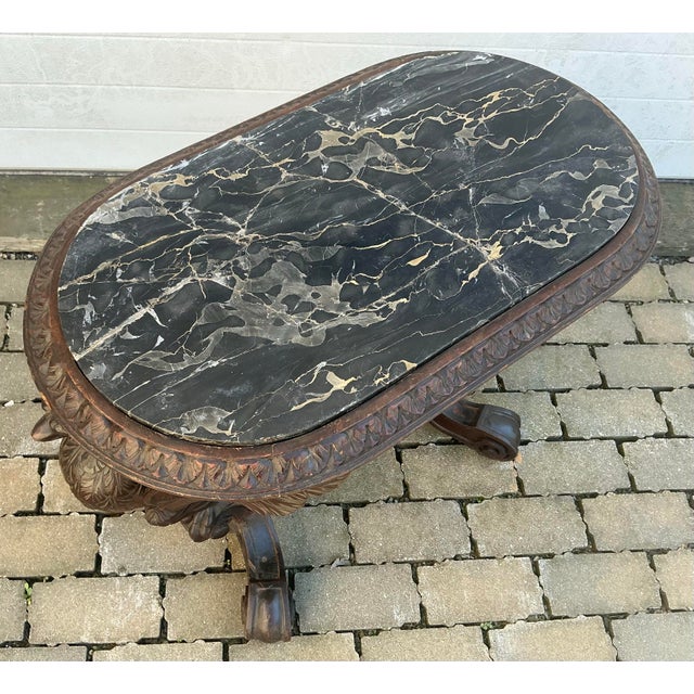 Antique Walnut Carved Spread Wing Eagles Base Marble Top Table For Sale - Image 10 of 12