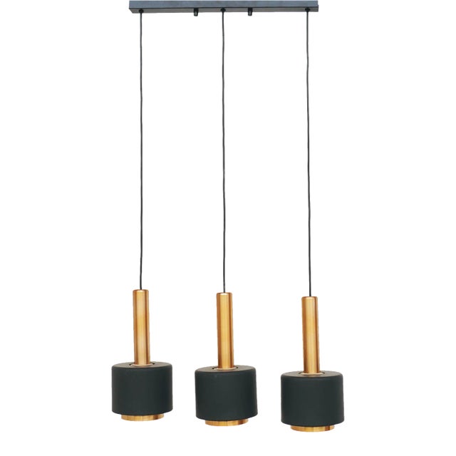 Copper Pendant Lamp with Row of 3 Cones from Doria Leuchten, Germany, 1960s For Sale