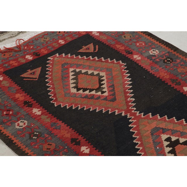 1920s 1920s Antique Persian Kilim in Black, Red and Blue Tribal Patterns For Sale - Image 5 of 8