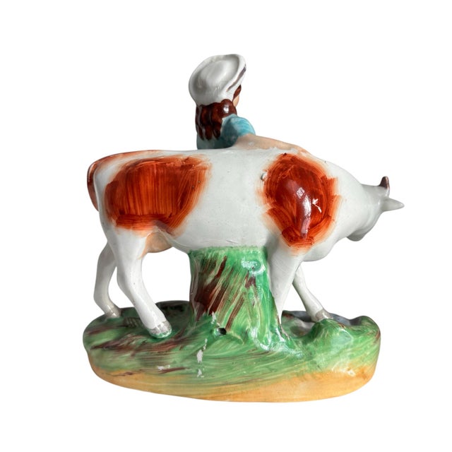 Staffordshire Antique English Staffordshire Milkman and Milkmaid With Cows Pair For Sale - Image 4 of 12