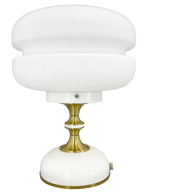 Milk Glass Brass Table Lamp attributed to Napako, 1970s For Sale - Image 11 of 11