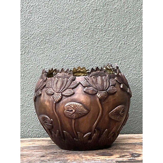 Vintage Patinated Brass Lily Pad Bowl For Sale - Image 10 of 12