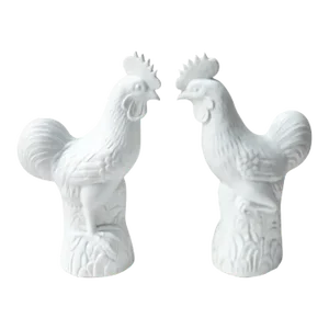Pair of Vintage White Ceramic Roosters