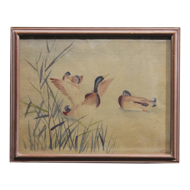 Chester Dixon Snowden 1 Study of Ducks Watercolor Painting 1960's For Sale