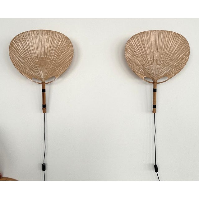 Large Organic Uchiwa Wall Sconces by Ingo Maurer for M Design, Germany, 1973, Set of 2 For Sale - Image 3 of 18