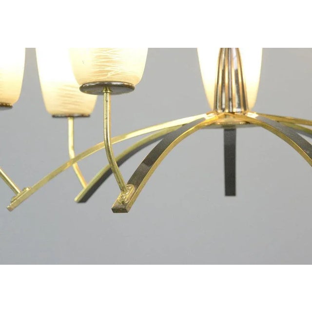 Large Mid-Century Brass & Glass Chandelier, 1960s For Sale - Image 4 of 12