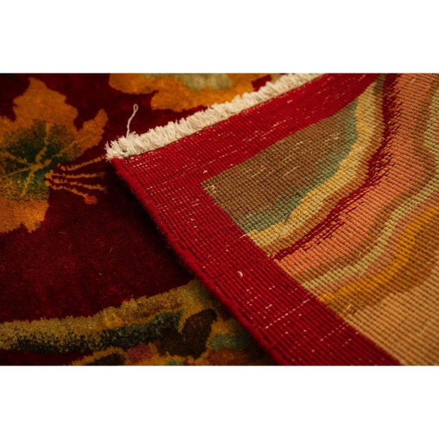 1920s Red Open Field 6Star Room Size Antique Chinese Knotted Wool Art Deco Rug For Sale - Image 9 of 11