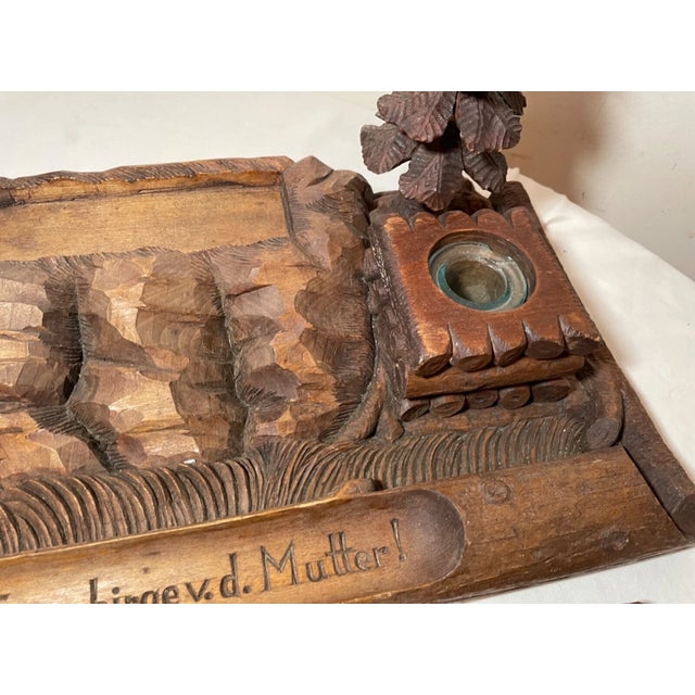 Huge Antique 1800's Carved Black Forest Wood German Desk Inkwell Stand Sculpture For Sale - Image 11 of 14