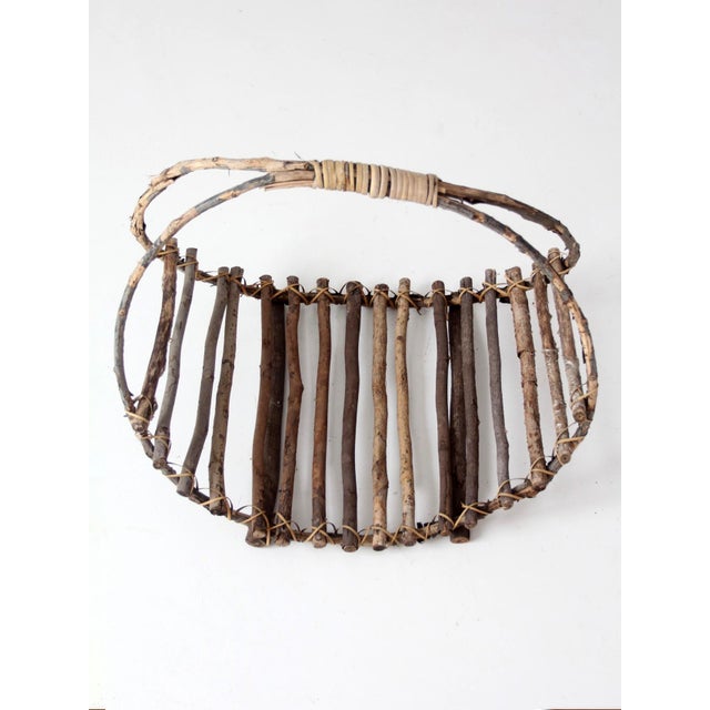 Vintage Rustic Twig Basket With Arched Handle For Sale - Image 10 of 18