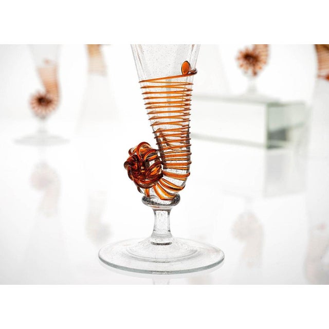 Amber Murano Glass and Pulegoso Nautilus Flutes from Cenedese, 1950s, Set of 6 For Sale - Image 15 of 18