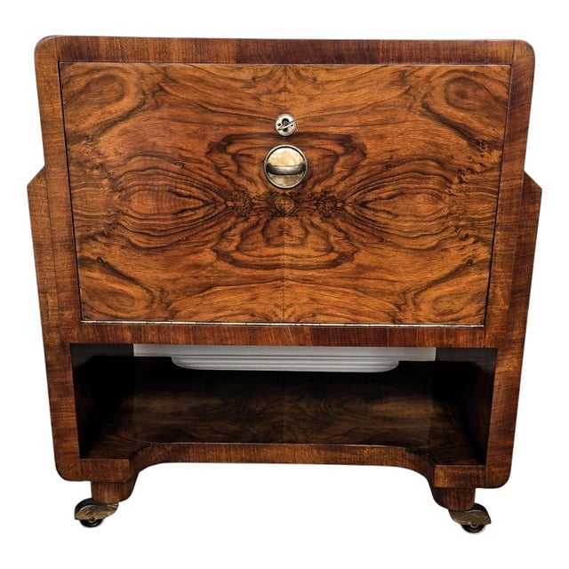 Vintage Italian Art Deco Veneer Burl Wood Dry Bar Cart Cabinet, 1950s For Sale