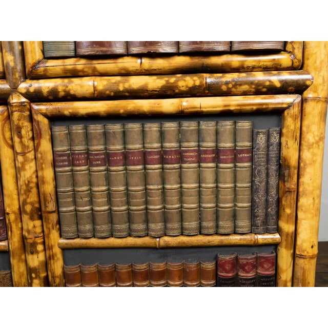 English 1900s Bamboo Cabinet with Faux Books Façade and Splaying Legs For Sale - Image 10 of 11