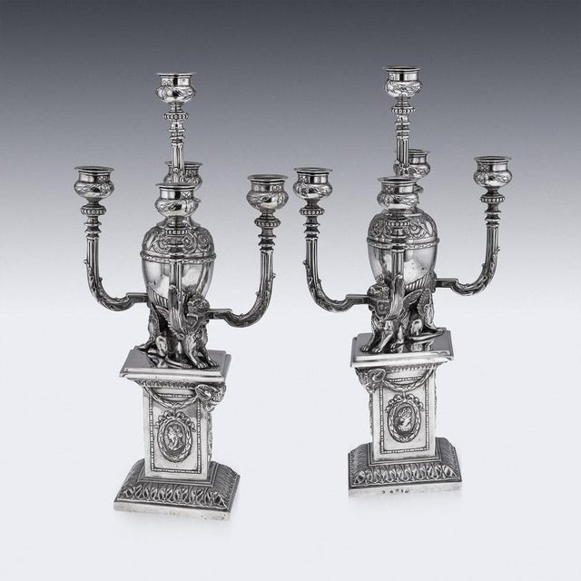 Antique German Hanau Silver Candelabras, 19th Century, Set of 2 For Sale - Image 3 of 18