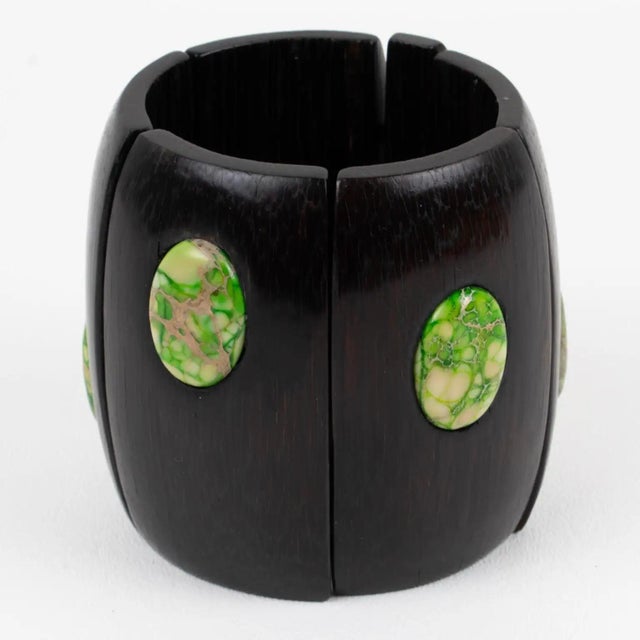 Monies Massive Ebony Wood and Stone Cabochons Stretch Bracelet Bangle For Sale In Atlanta - Image 6 of 15