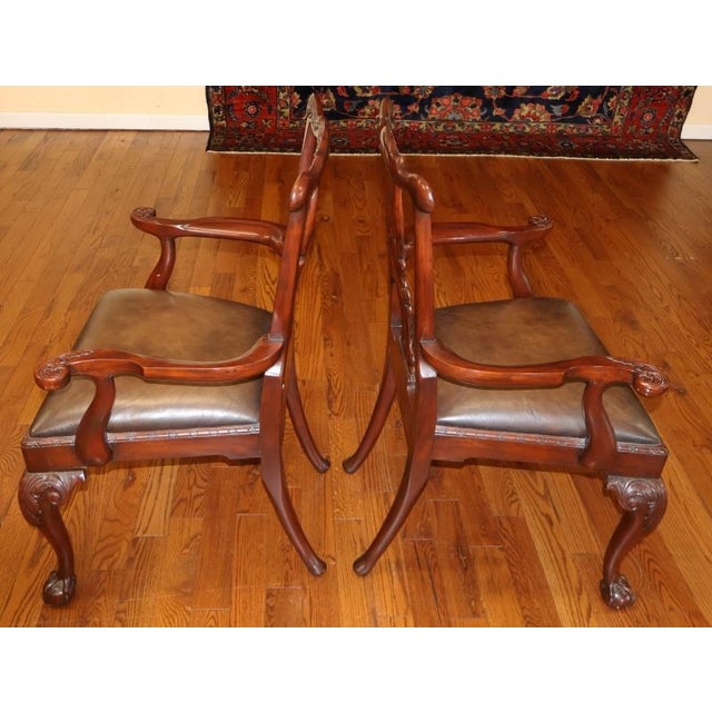 2000 - 2009 Pair of Theodore Alexander Althorp Chippendale Style Leather Seat Arm Chairs For Sale - Image 5 of 14