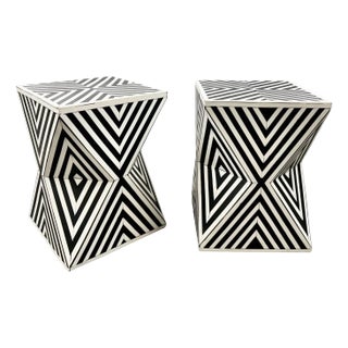 Art Deco Style Black & White Resin Sculptural Side, End Table or Stool, a Pair For Sale