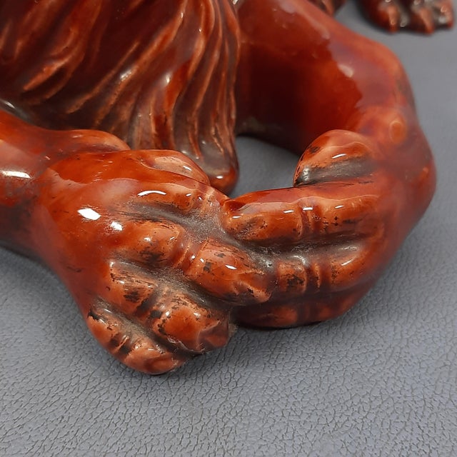 Iridescent Majolica Lion Sculpture, 1950s For Sale - Image 11 of 16