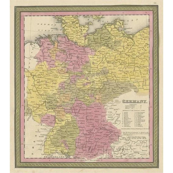 Antique Map of Germany, 1846 For Sale