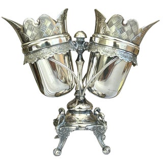Antique 19th Century Quadruple Silver Plated Double Hand Chased Spooner or Epergne by Derby Silver Company For Sale