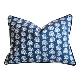 Robert Allen Beachy Blue/White Coastal Nautical Feather/Down Pillow 24" X 18" For Sale