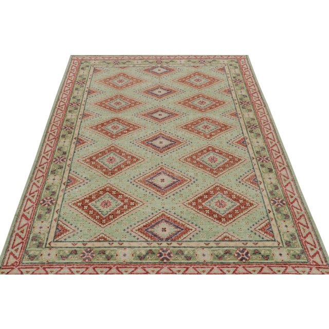 Tribal Rug & Kilim’s Diamond Play Rug in Mint and Rust, 10x14 For Sale - Image 3 of 8