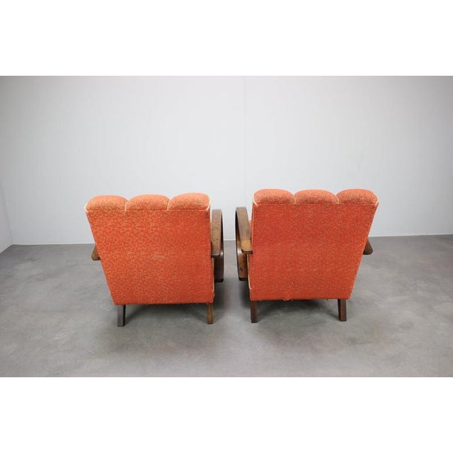 Czechoslovak Lounge Chairs in Orange Upholstery by Jindřich Halabala, 1930s, Set of 2 For Sale - Image 12 of 16