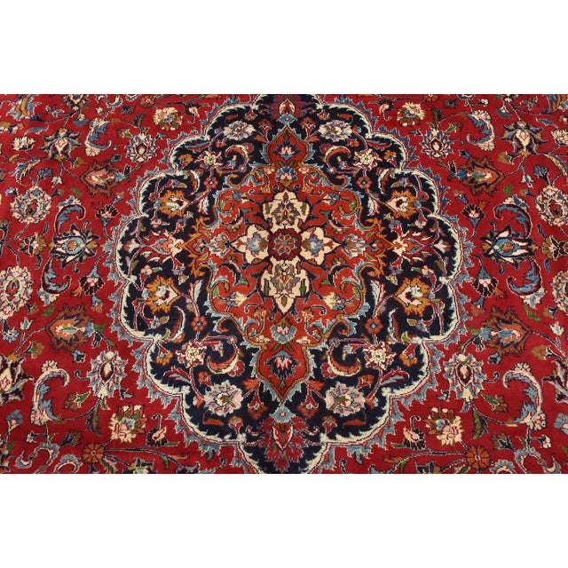 Mashad Rug 9’9” X 13’1” Red Wool Vintage Traditional Hand-Knotted Carpet For Sale In Philadelphia - Image 6 of 15