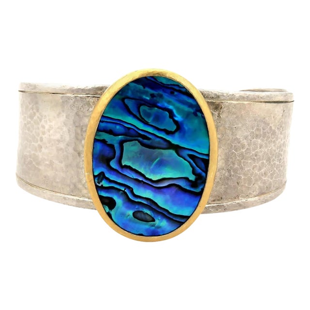 Gurhan 24k Gold Inlay & Sterling Silver Surf Paua Shell Cuff Bangle Bracelet For Sale