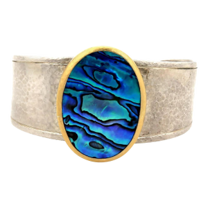 Gurhan 24k Gold Inlay & Sterling Silver Surf Paua Shell Cuff Bangle Bracelet