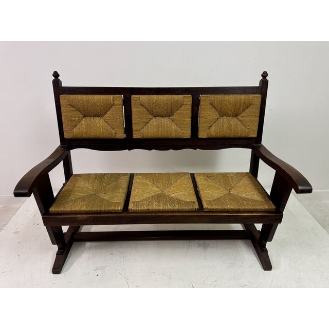 Vintage French Rush Seat Bench, 1950s For Sale - Image 14 of 17