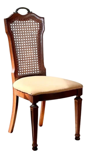Antique Carved Wood & Cane Dining Chair