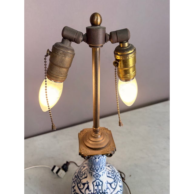 Late 19th Century Blue and White Chinese Porcelain & Brass Table Lamp For Sale - Image 9 of 9