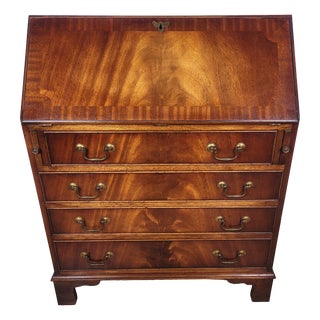 Vintage Writing Bureau Desk in Leather and Mahogany, 1960s For Sale