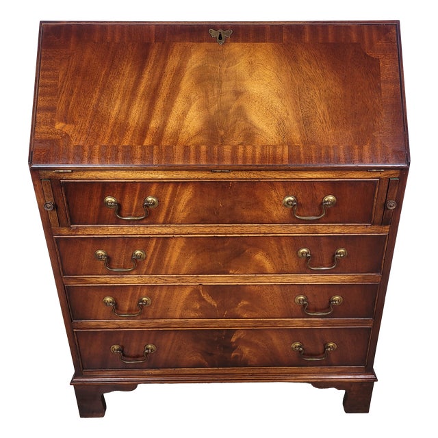Vintage Writing Bureau Desk in Leather and Mahogany, 1960s For Sale