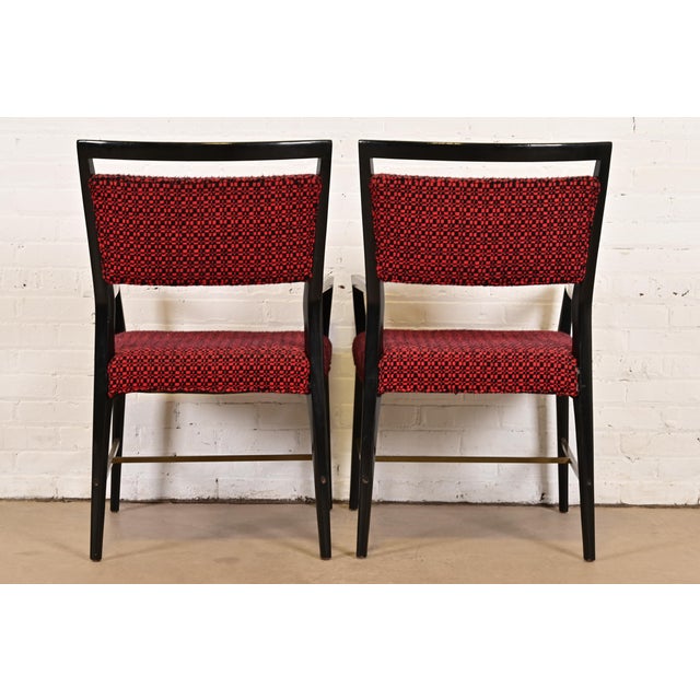 Paul McCobb Connoisseur Collection Black Lacquered Mahogany and Brass Armchairs, Pair For Sale - Image 10 of 11