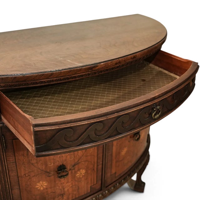 1930s 1930s Burr Walnut Louis XVI Revival Demilune Wood Cabinet For Sale - Image 5 of 7