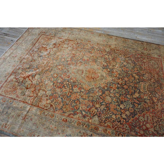 Splendid Gray Filed With Floral Motifs Geometric Design Antique Persian Kazvin Rug For Sale In New York - Image 6 of 12