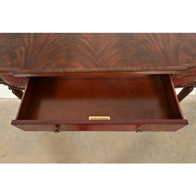 Wood Maitland Smith English Regency Chinoiserie Hand-Painted Red Lacquered Console Table For Sale - Image 7 of 14