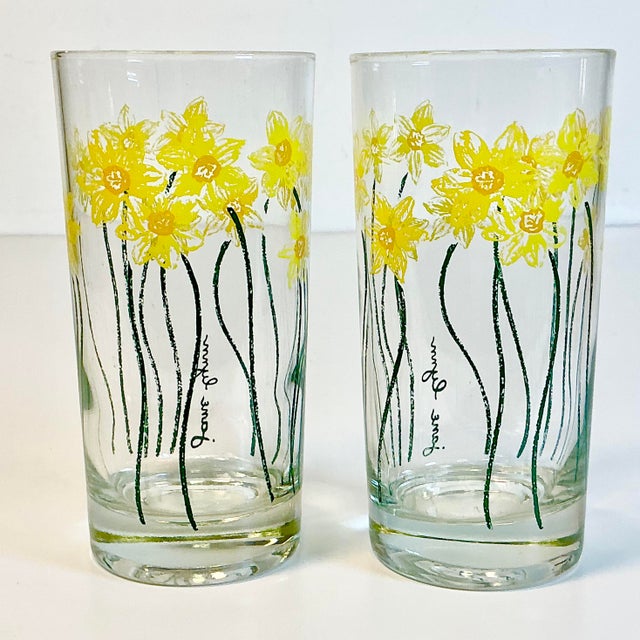 1970s Vintage Boho Chic Daffodils Jane Lynn Glassware - Set of 6, After Georges Briard For Sale - Image 10 of 14