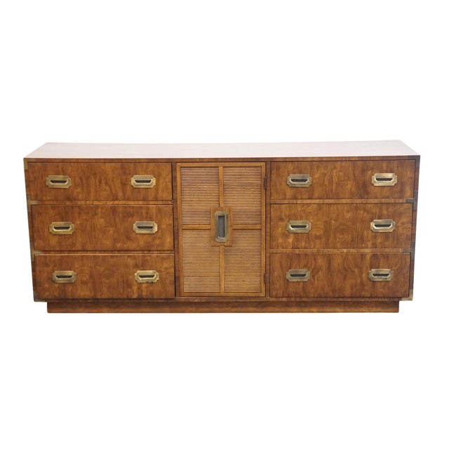 Campaign Dixie Furniture Solid Walnut Campaign Style 70" Triple Door Dresser 545-235 For Sale - Image 3 of 18