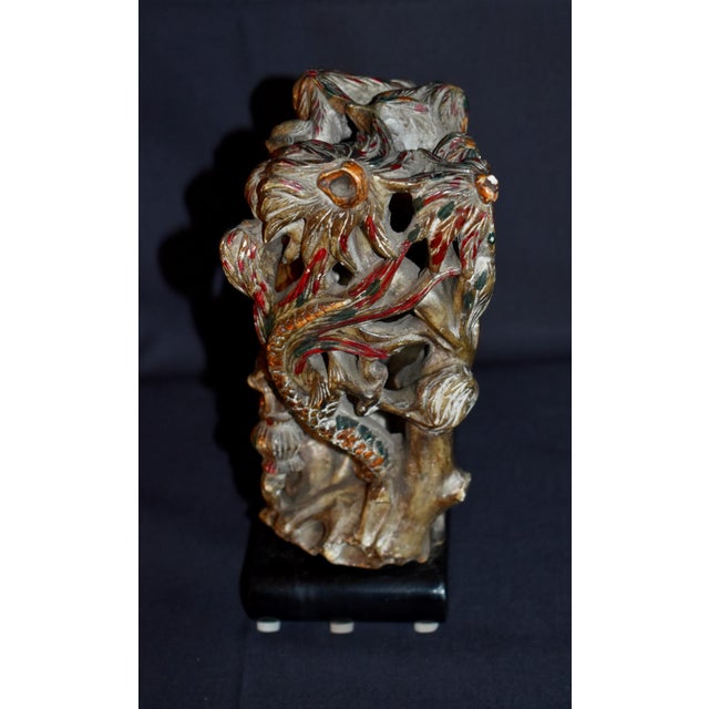 Vtg. Carved Asian Style Soapstone Goddess Statue on Wood Base For Sale - Image 12 of 15