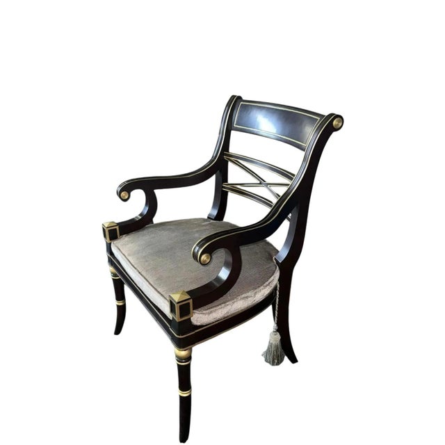 Black Ebony and Gilt Armchair in Grey Velour Fabric by Kindel Furniture For Sale - Image 8 of 8