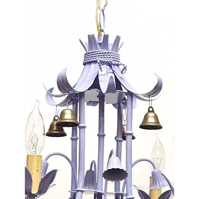Metal Darlingest Petite Vintage Italian Tole Faux Bamboo Pagoda Lavender Chandelier ~ Rewired ~ Restored ~ Rejuvenated ~ Ready to Hang ~ For Sale - Image 7 of 12