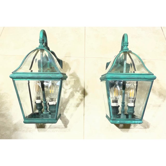 1970s Pair of Vintage Solid Brass Lanterns- 14” H X 7”w X 10”d For Sale - Image 5 of 14