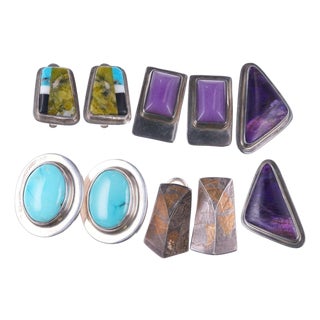 Collection Native American/Southwestern sterling clip-on earrings For Sale