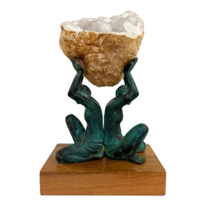 Bronze Figural Sculpture Supporting Natural Quartz Specimen