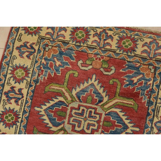 Kazak Rug 2’8” X 4’4” Red Wool Tribal Hand-Knotted Oriental Carpet For Sale In Philadelphia - Image 6 of 10